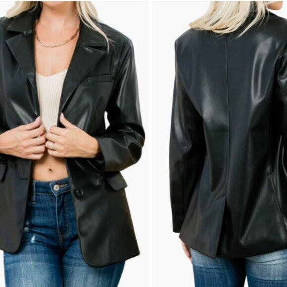 Stoosh Brown Faux Leather Double Breasted Blazer Size: XL NWT - Picture 9 of 10